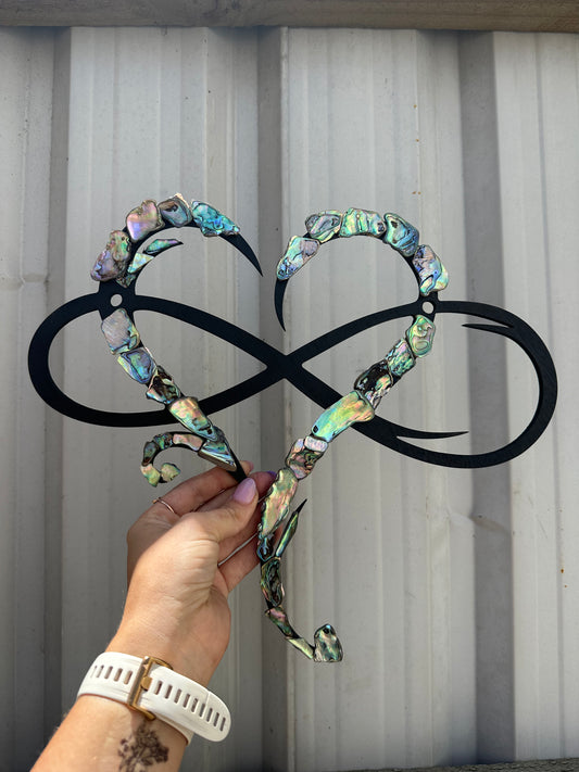 Wooden Paua Infinity Heart