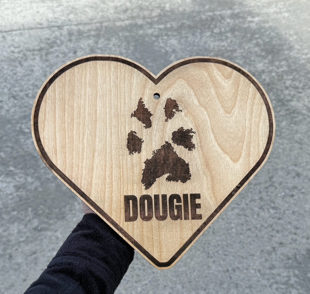 Custom Etched Paw Print Heart