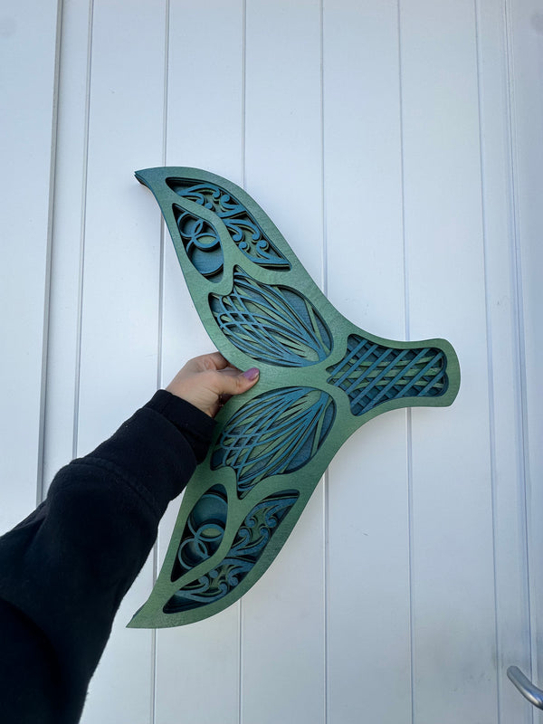 Blue- Green 3D Wooden Whale Tail