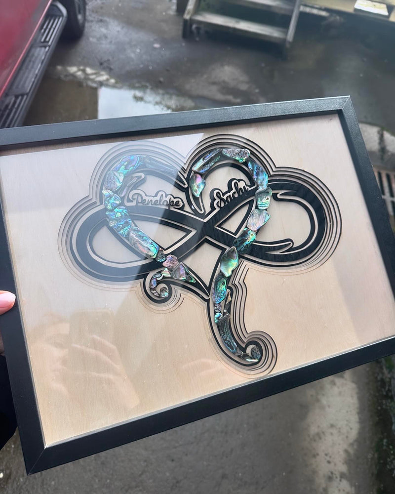 Framed Paua Infinity Heart