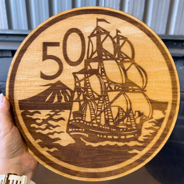 Etched Wooden 50c Coin