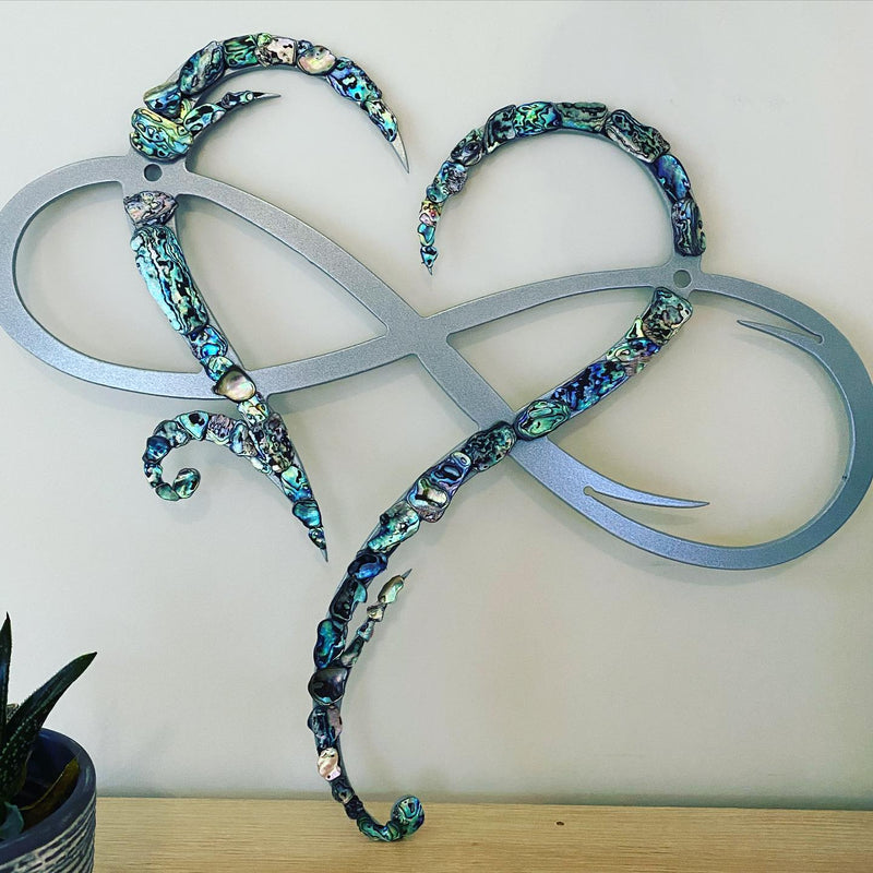 Metal Paua (Abalone) Infinity Heart wall art Plazmart NZ