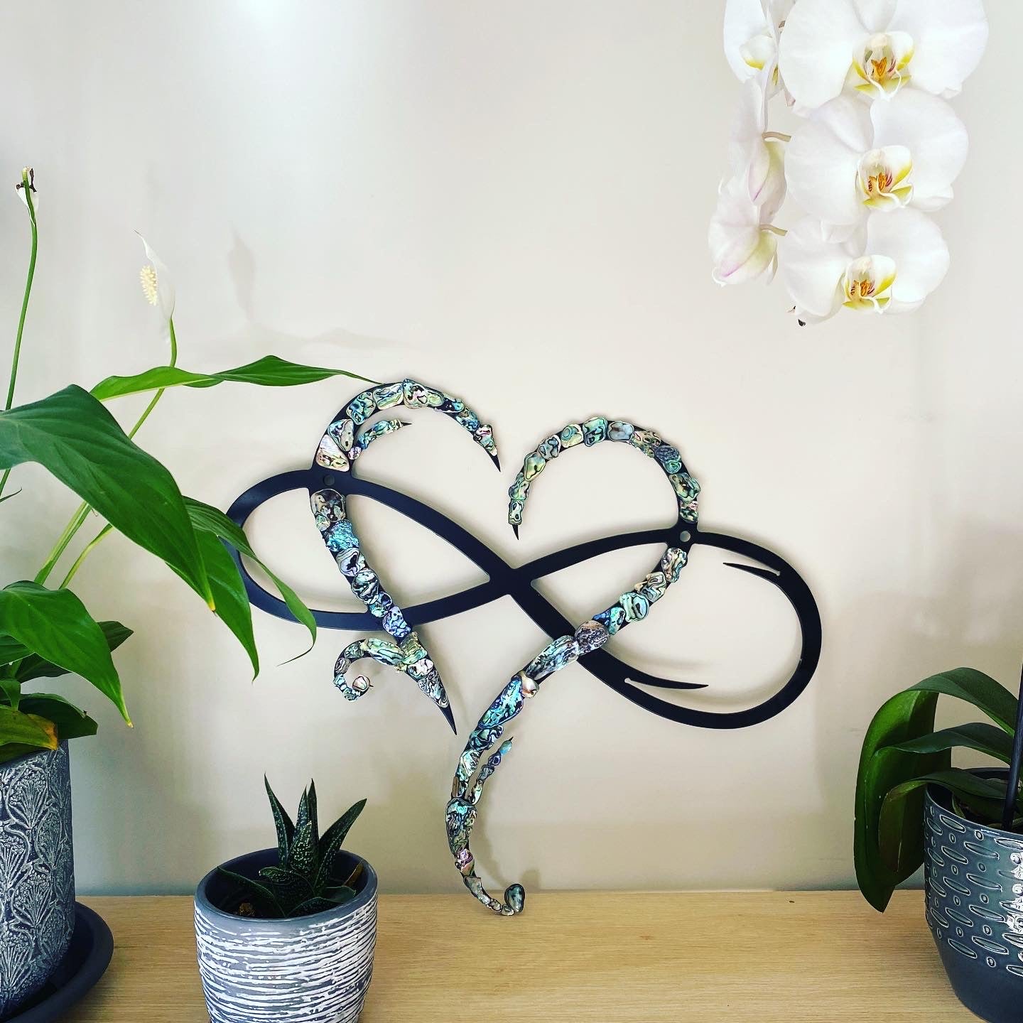 home decor metal wall art Paua Abalone Infinity Heart Plazmart NZ