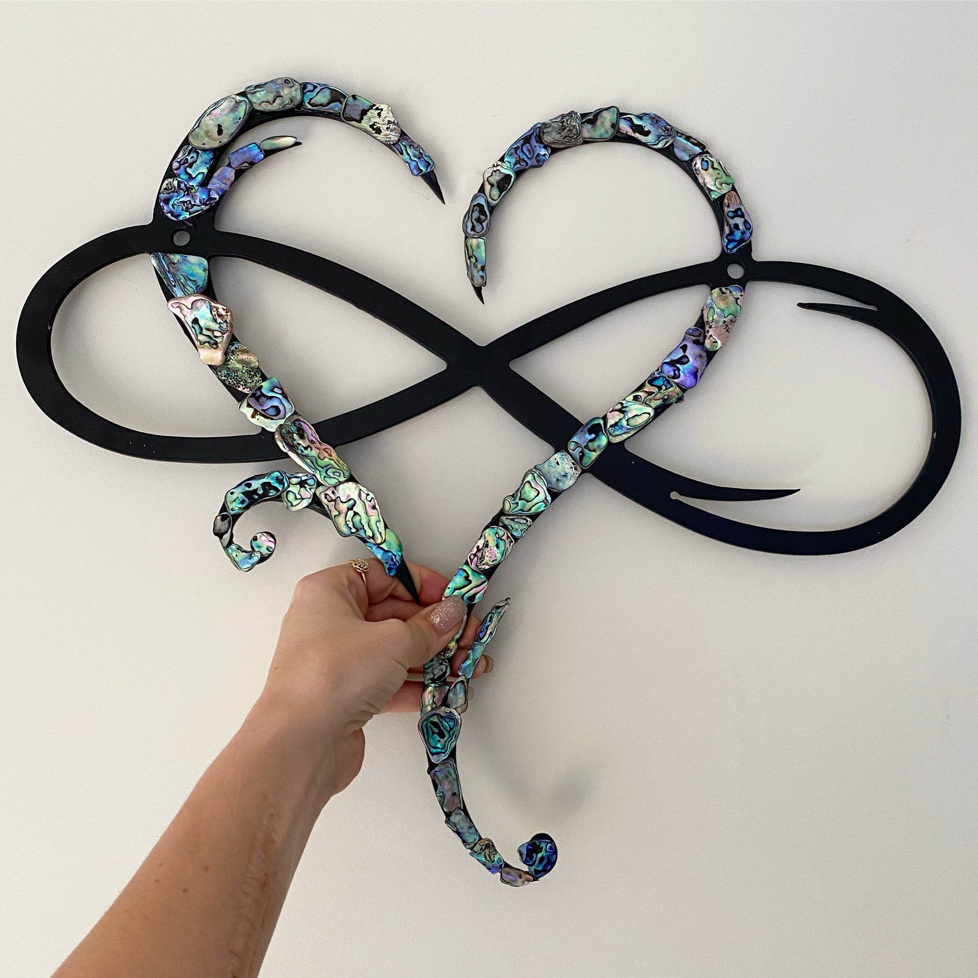 Metal Steel Infinity Heart, Paua Abalone Plazmart NZ Wall Art